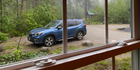 View from our Cabin in Maine with the Forester where it belongs!