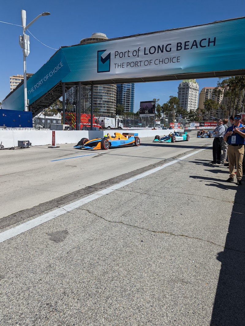 Wide shot of IndyCars during practice. Photo: Abigail Bassett