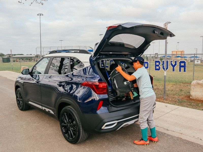 While the 2022 Seltos was not large enough for our sports wagon, it had plenty of room for two kids and their baseball gear plus four folding chairs. Photo: Jill Robbins