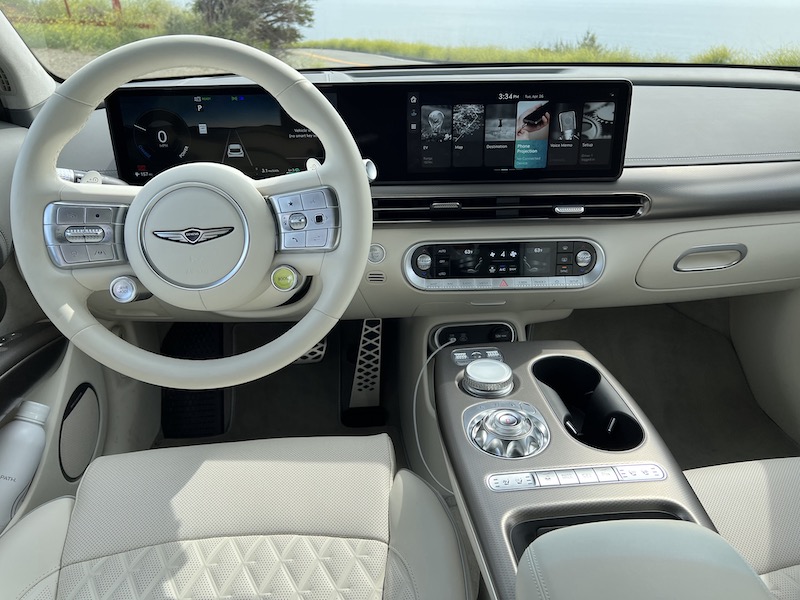 A view of the front seat in the Genesis GV60