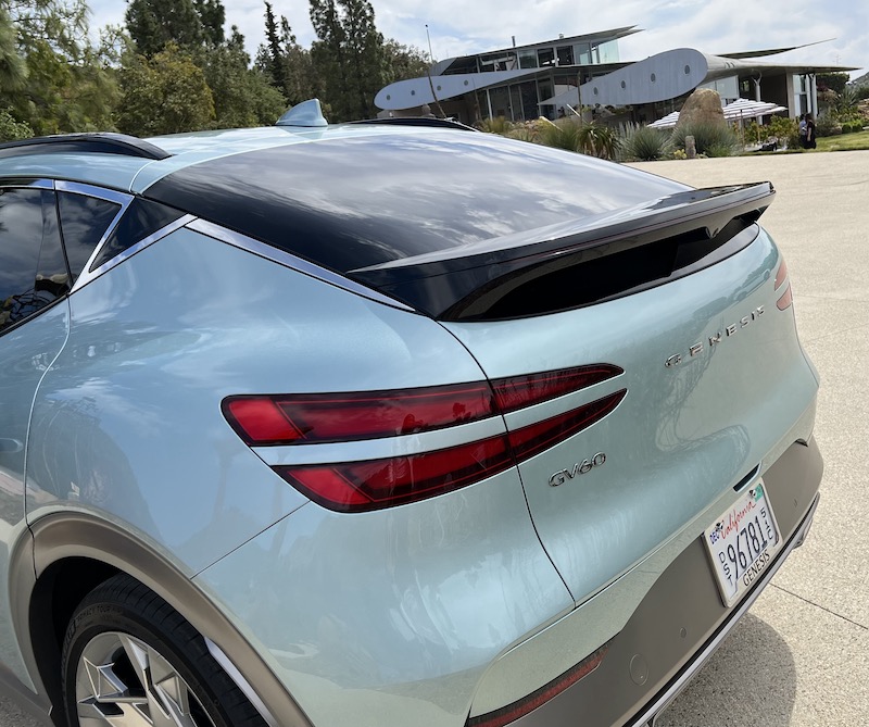 The rear tail lights in the Genesis GV60 reflect the deslgn language of the brand