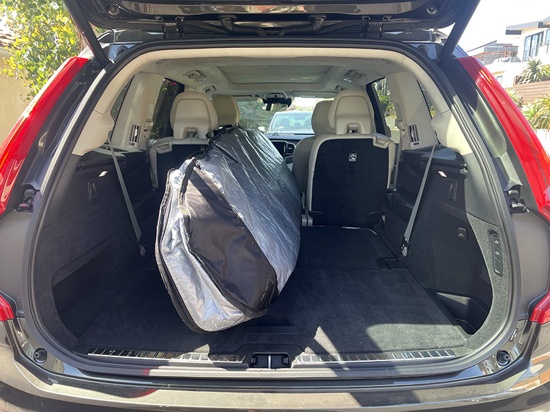 Cargo space with 3rd row down and 2nd row split - room for 4 passengers, surfboards and gear. Photo: Kymri Wilt