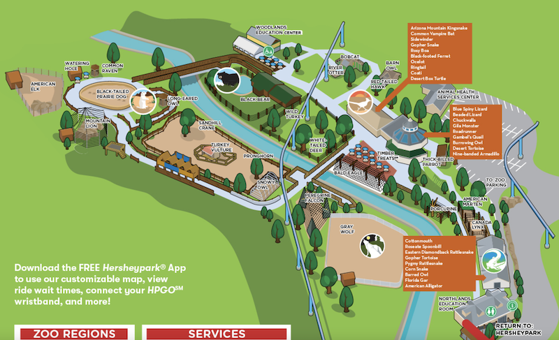 A map of Zoo America in Hershey, PA