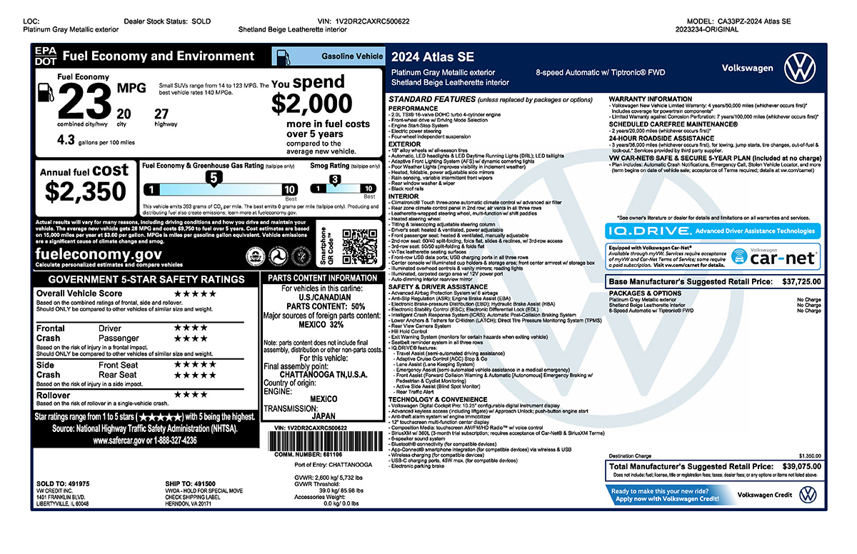 Never Buy These Things From a Car Dealer—Or Pay For Them When You Purchase a Car 14 2024 Vw Atlas Monroney