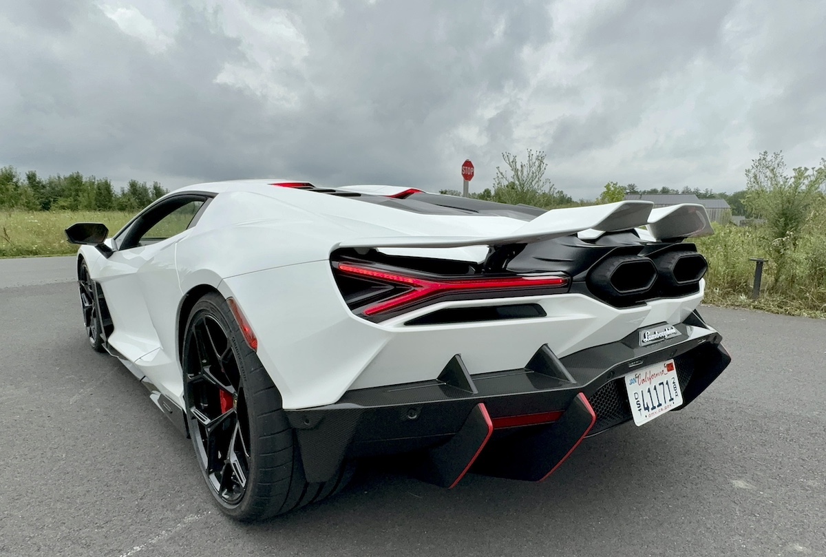 The Lamborghini Revuelto With Its Rear Wing Deployed