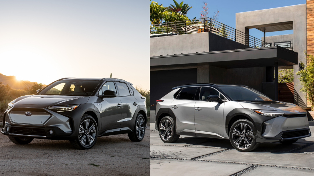The 2024 Subaru Solterra Next To A 2024 Toyota Bz4X