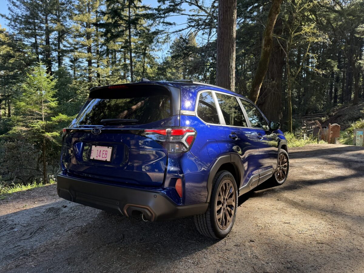 The 2025 Subaru Forester Hybrid Is At Home Among the Trees—and Muddy Hills and Rutted Roads 5 The Rear End Of The Subaru Forester Hybrid
