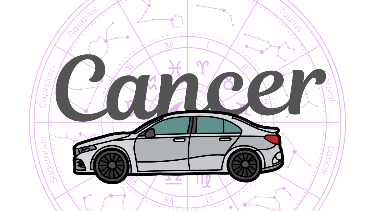 The Word &Quot;Cancer&Quot; Depicted With A Luxury Sedan Astrology Sign
