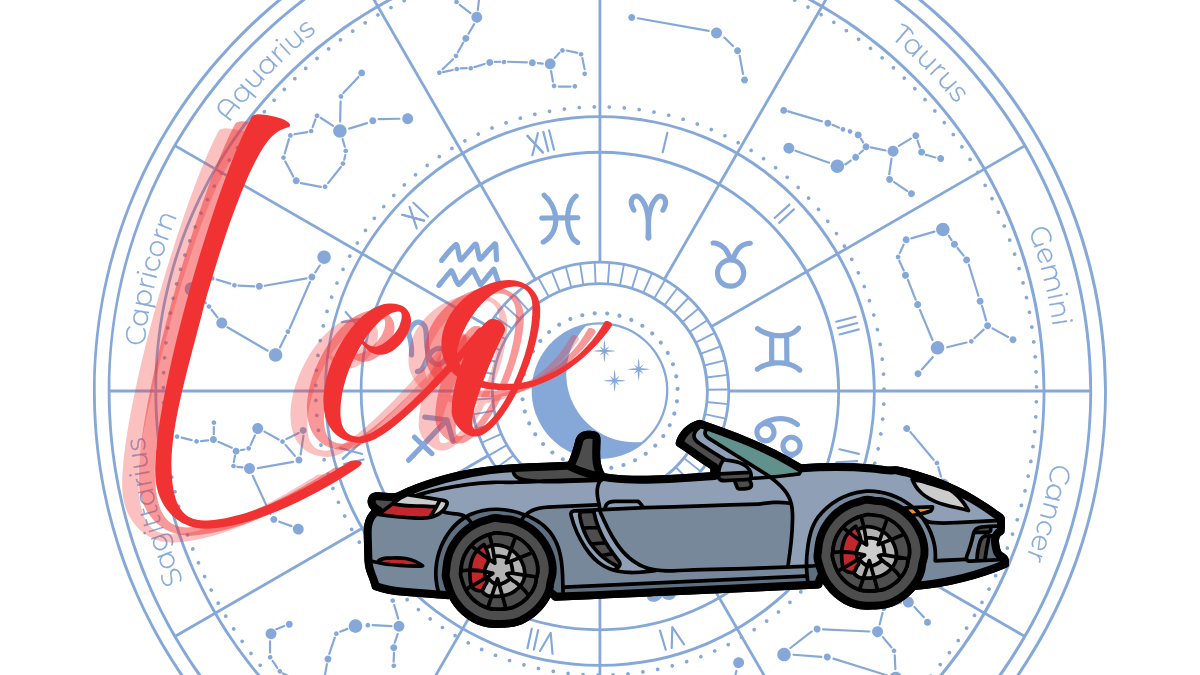 The Word &Quot;Leo&Quot; With A Sports Car Convertible Astrology Sign