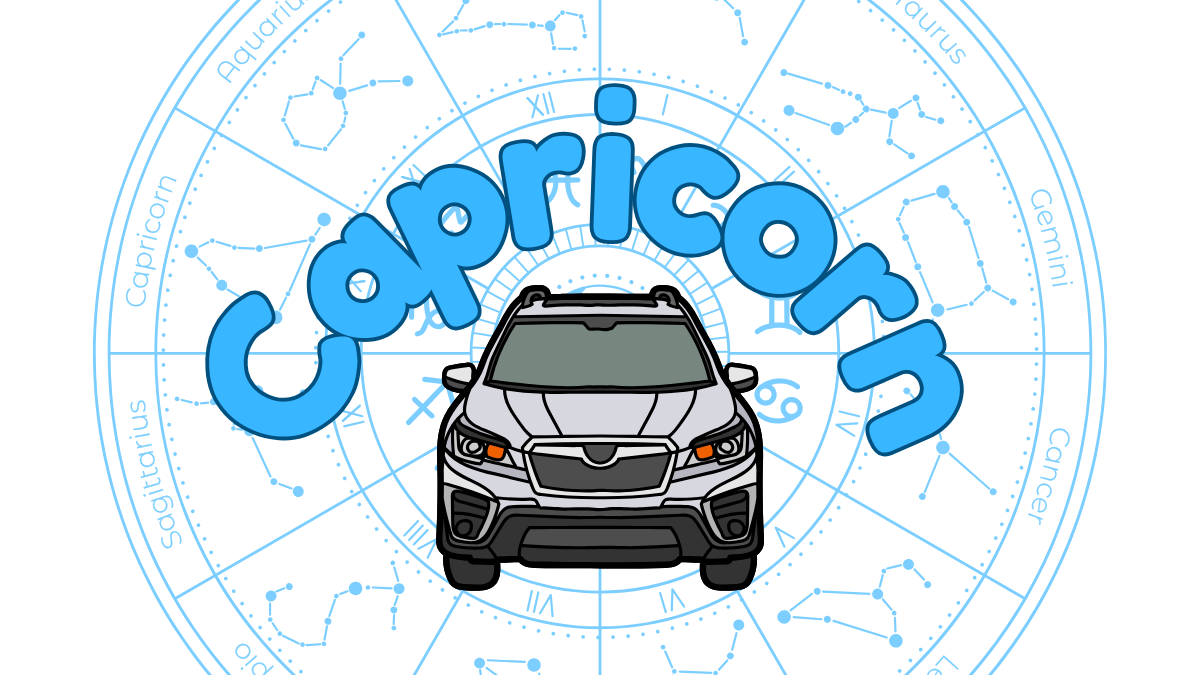 The Word &Quot;Capricorn&Quot; Curved Over A Practical Sedan Astrology Sign