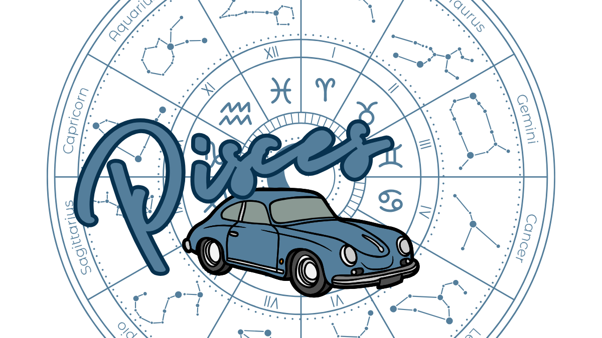 The Word &Quot;Pisces&Quot; Around A Classic Car Astrology Sign