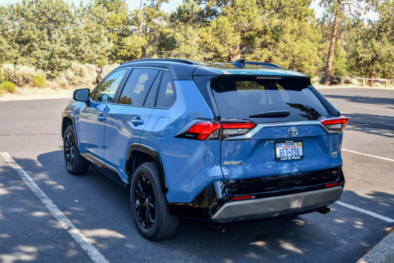 The rear end of the 2025 Toyota RAV4 XSE Hybrid