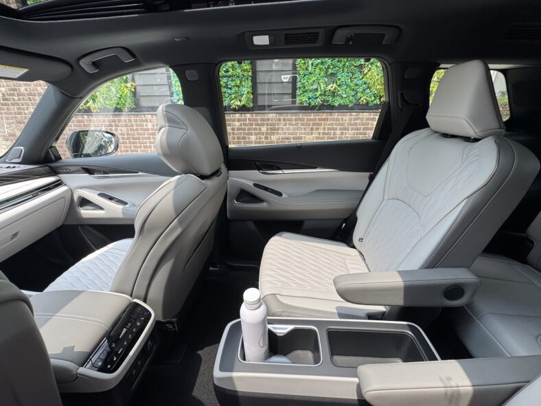 The center row has slide and tilt seats and a removable center console for versatility