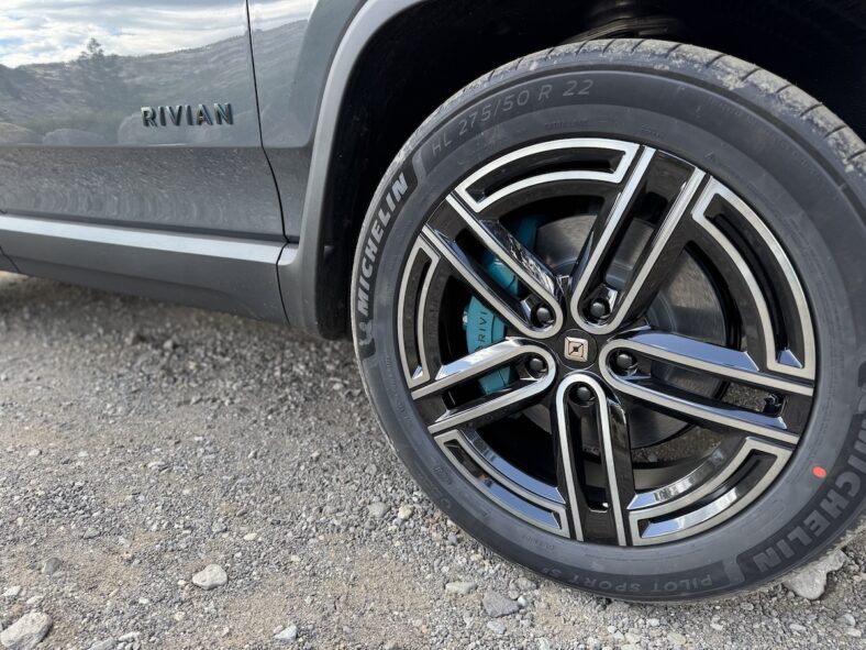 I Drove the Rivian Gen 2 R1 Quad and Now I’m A Rivian Person 7 The Blue Brake Calipers And Logo With A Blue Shadowline Are Exclusive To The Rivian R1 Quad