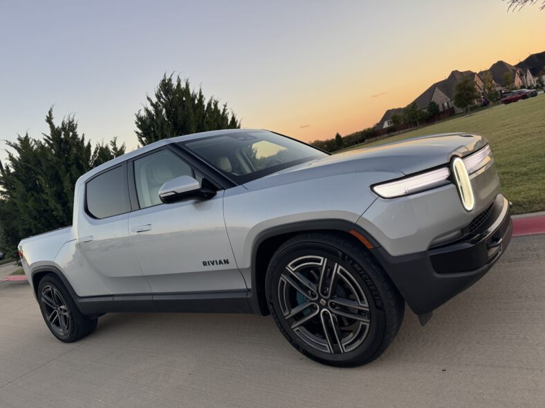 The Rivian R1T Quad Against A Sunset