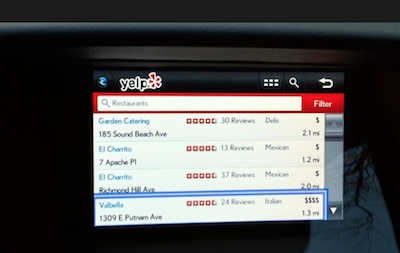 Lexus Enform Yelp Screen